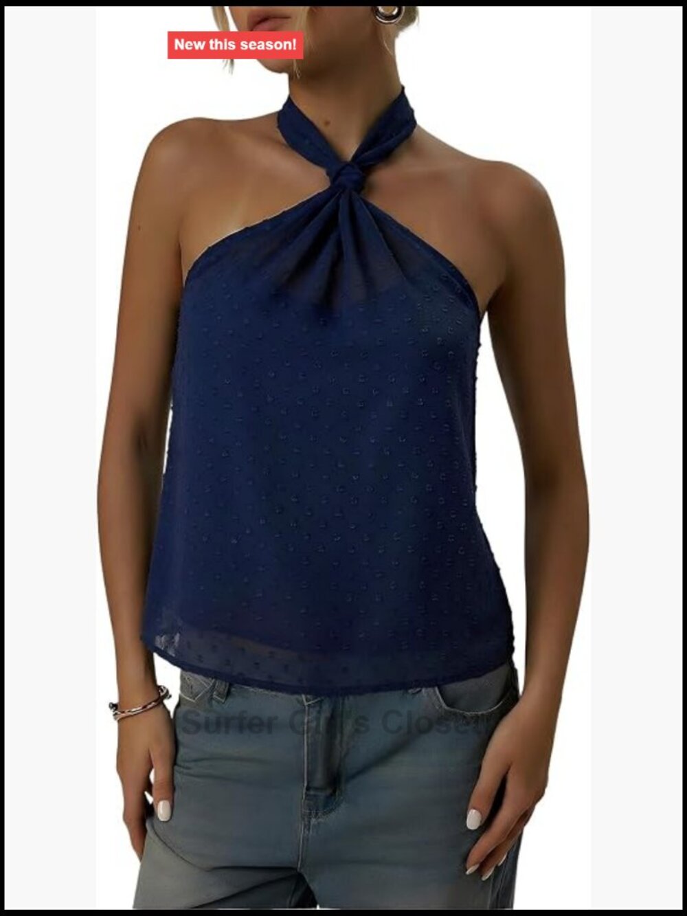 Sheer Swiss Dots Halter Top Tie Back Sleeveless Tank